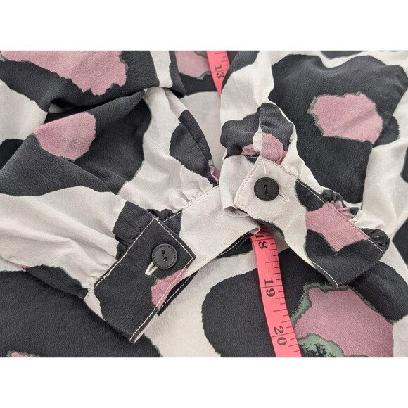 Tucker 100% Silk Leopard Print White Long Sleeve Tie Front Blouse USA Size Small - Picture 7 of 10